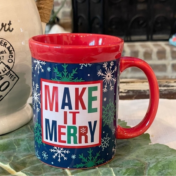 DESIGN Pac Christmas Mug "Warm Wishes” Green/Navy Plaid & Mittens - Picture 1 of 4